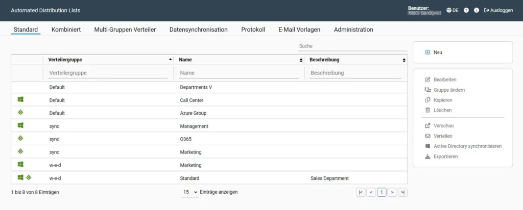 Übersicht zu Verteilern und Mitgliedern