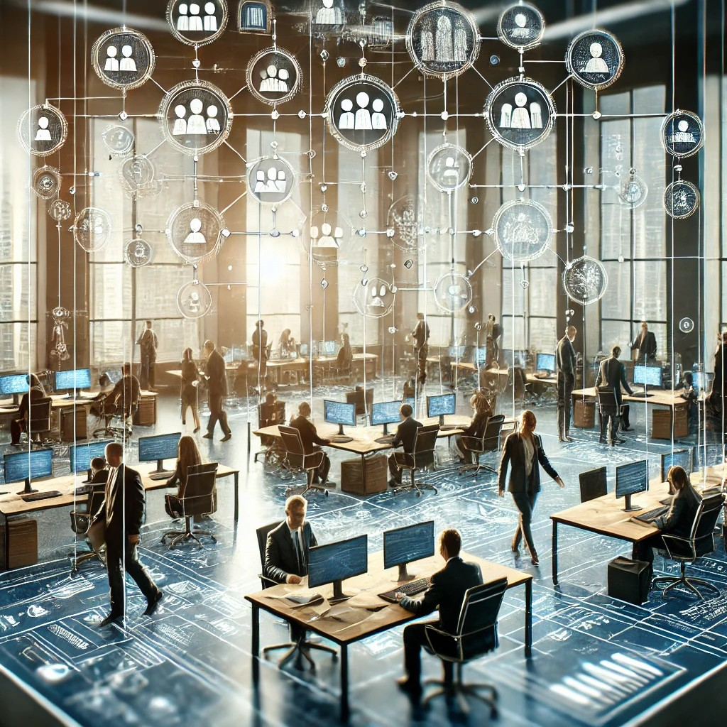 Visualisierung einer vernetzten Arbeitsumgebung – Sinnbild für Matrixorganisation