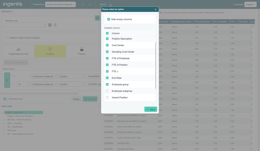 Define details for the Smart Workforce Report yourself