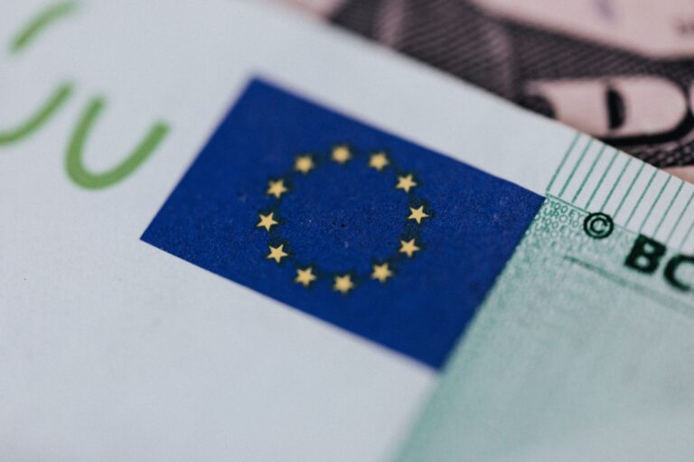 Close Up auf das EU Zeichen auf dem 100 Euro Schein